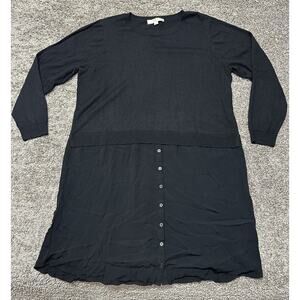 LOFT Plus‎ 20/22 Sweater Dress Button Up Breathable Skirt Black